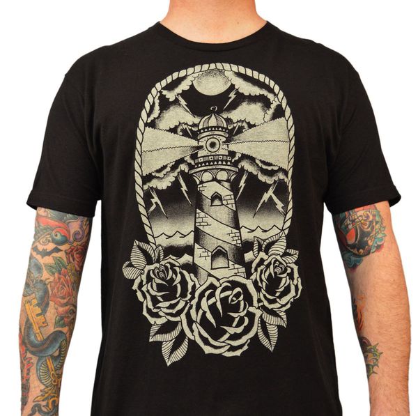 

men's lighthouse by adi black old school tattoo stormy nautical nights t shirt men's tees sport hooded sweatshirt hoodie