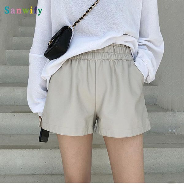 

women's shorts pu leather women wide leg waist autumn loose, White;black