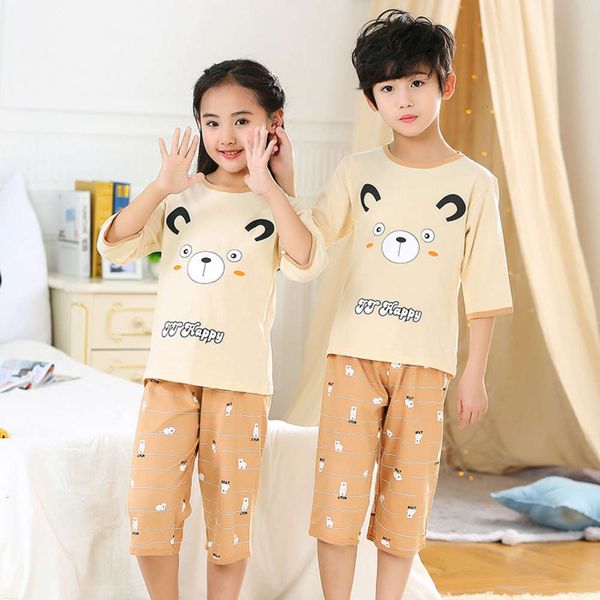 

service men's women's 7-sve pure home cotton thin air conditioning suit middle and large children's pajamas, Blue;red