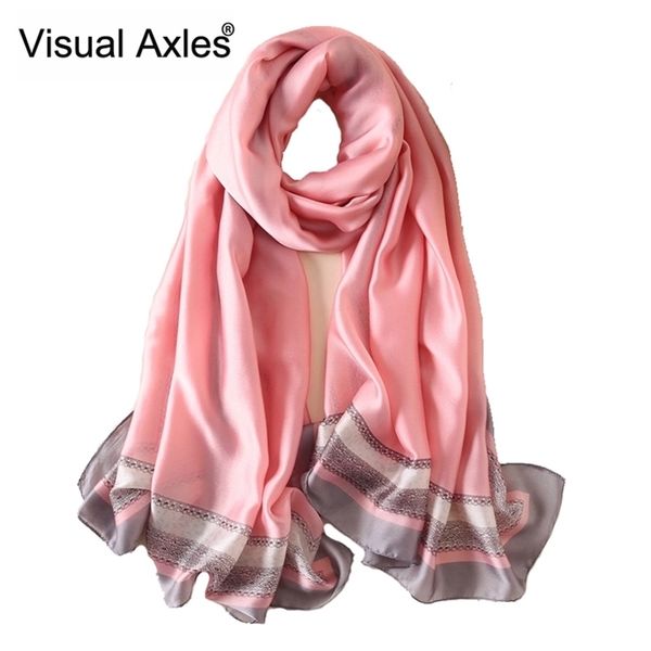 

spring long shawl women luxury 100 pure silk scarf brand summer beach stole wrap femme soft foulard bufanda oversize y201007, Blue;gray