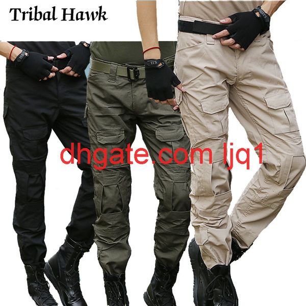 

tactical cargo pants men army camo pants swat many pockets paintball combat camouflage casual cargo trousers, Black