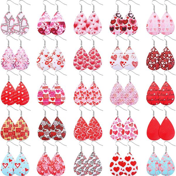 

valentines day pink love series leather earrings for women new printed earrings, Silver