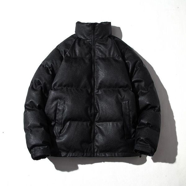 

winter pu skin cotton padded parka clothes bread clothes for coat men and women lovers thick cotton padded large size1, Black