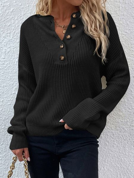 

half button ribbed knit drop shoulder sweater x0sv#, White