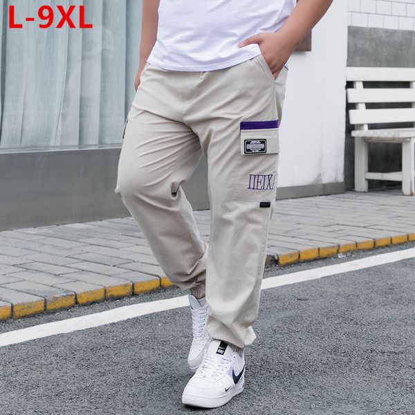

cargo pants sport men joggers hip hop mens fashion harem pant man boys plus size 6xl 8xl 9xl cotton stretched summer trousers q1219, Black