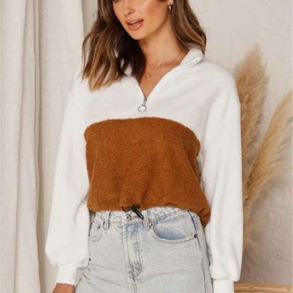 

splicing 2020 new long plush sleeve sweater women's hoodie, Black