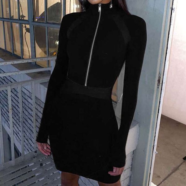 

cross winter new women's casual fashion ribbon zipper solid dress 7fer, Black;gray