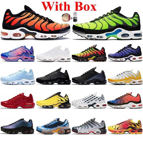 

with box 2021 plus tn running shoes for men triple black hyper blue before the bite chaussures pimento mens trainers sports sneakers 40-45