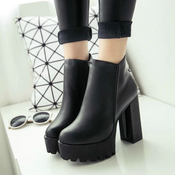 

fashion women's side zipper ankle boots platform thick high heel 1012 cm ladies winter woman shoes black boot 220818