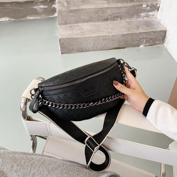 

bag 2020 trend pu leather crossbody bags for women fashion woven shoulder bag chain solid color chest purse handbag