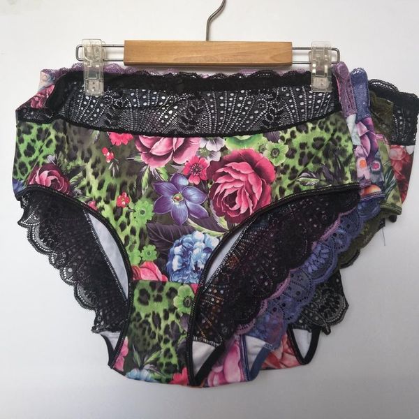 

5pcs/lot women's briefs lingeries lace flower print hollow plus size 6xl big size cotton underwear women panties, Black;pink