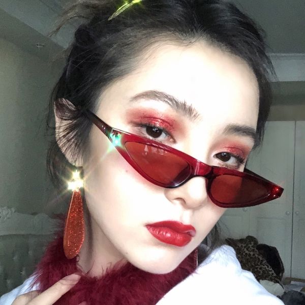 

harajuku wind narrow frame female ins net red street p cat's eye small face sunglasses hip hop, White;black