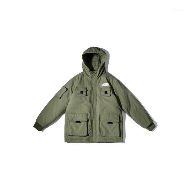 

2019 street retro loose cap thickened cotton coat men's fashion multi-pocket tooling coat in winte1, Black