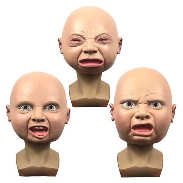 

costume accessories realistic crying baby mask halloween bar cosplay prop latex full head crying face mask wigs room haunted house horror ma, Silver
