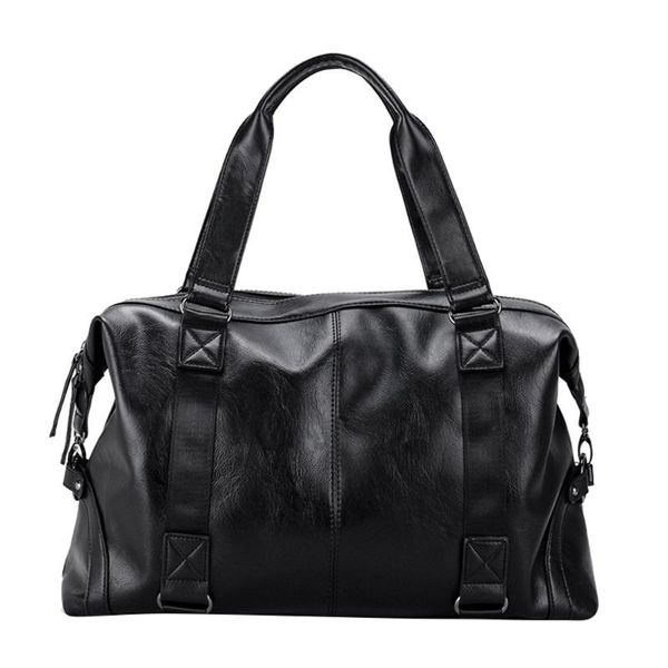 

black pu fitness sport bag for male high-grade soft leather travel handbag waterproof football basketball training shouler bags