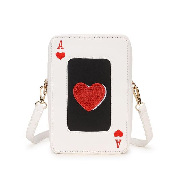

white pu leather red heart poker design fashion women casual shoulder bag tote crossbody bag ladies purses and handbags pouch