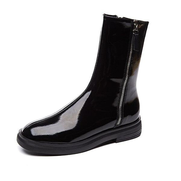 

sklfgxzy 2020 autumn genuine leather women's boots martin boots knight mirror flash fashion women's shoes european scooter boot, Black