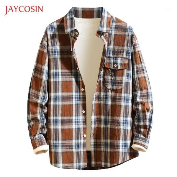 

joycosin men shirt 2019 winter new casual fashion male clothes plaid lapel collar long sleeve street loose shirts pocket hip hop1, White;black