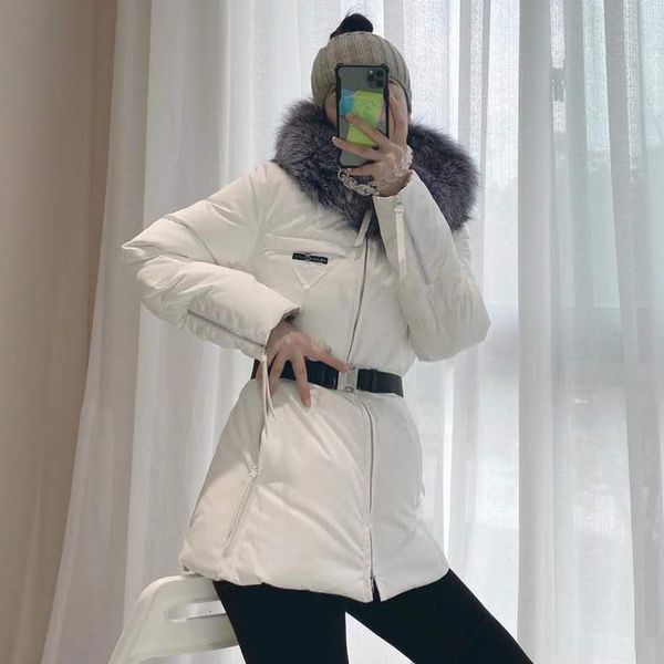 

winter new pula women's middle school long hairy collar chessboard ge mengkouqi down live jacket trend