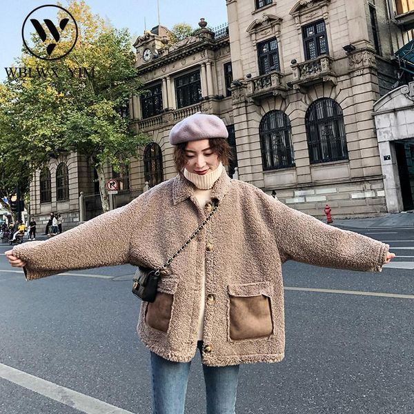 

faux lambswool coat women fashion loose jacket short coats winter thick warm lamb wool female overcoat fluffy soft outerwear1, Black