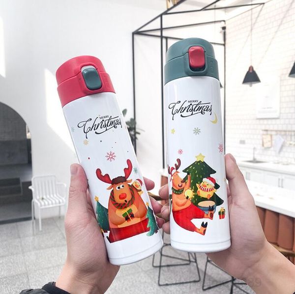 

bottle cartoon santa claus elk pop-up insulate vacuum thermos stainless steel travel mugs student straight water flask owd2392