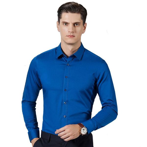 

men's dress shirts arrival pure color long sleeve bamboo fiber formal business clothes soft breathable smart casual shirt, White;black