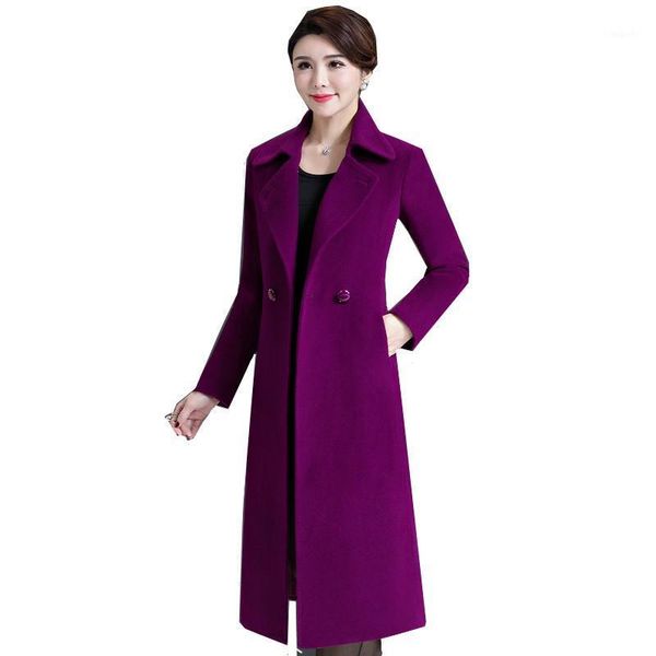 

middle-aged plus size 4xl women's cashmere coat double-faced woolen coat long autumn winter woolen double-breasted blends1, Black