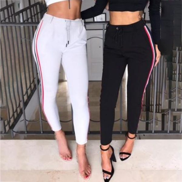 

women's pants & capris women casual velvet winter ladies thick wool clothing lace-up long trousers fashion high waist pencil, Black;white