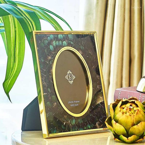 

european velvet peacock feather p frame display model room living room bookcase wine cabinet metal decoration birthday gift1