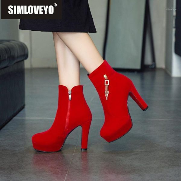 

boots simloveyo size 34-43 chic thin high heels ankle bride wedding shoes faux suede metal chains party dress short mujer b10221, Black