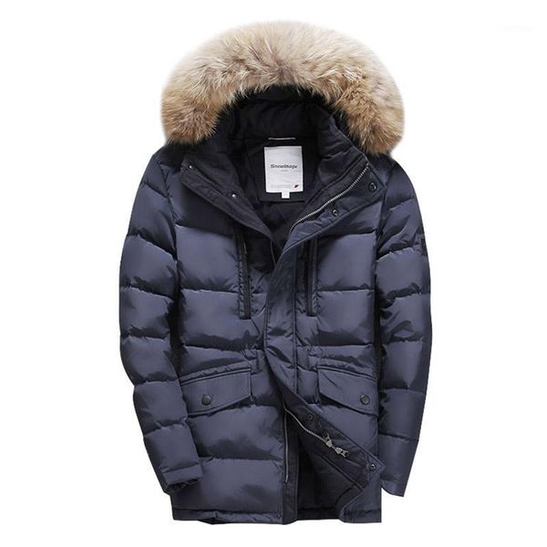 

dhfinery mens winter down jacket long design 90 %white duck down coat raccoon fur collar jacket at minus 40 degrees s3061, Black