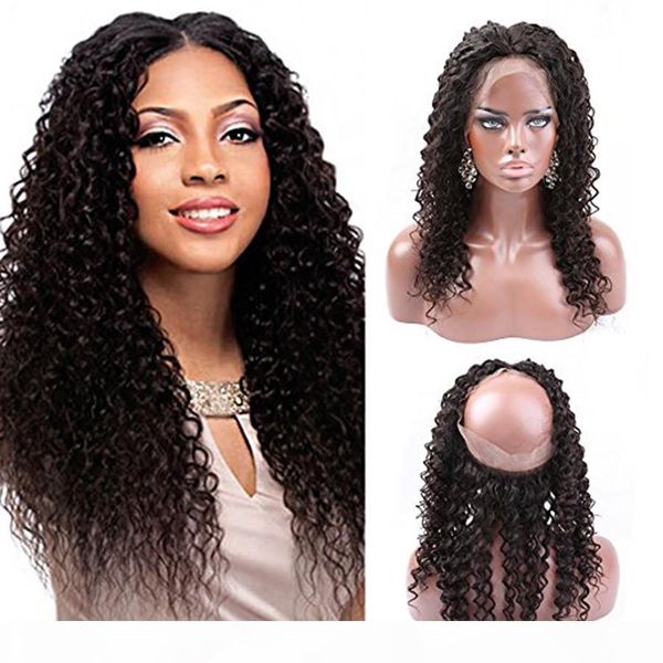 

360 lace frontal closure brazilian virgin human hair deep wave natural hairline lace band frontal bleached knot pre plucked with baby hair, Black;brown