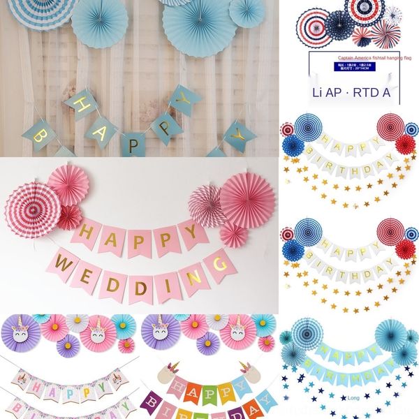 

kkjyo paper fan flower flag pointed star baby one year old background wall colored five banner color flag balloon package color balloon deco