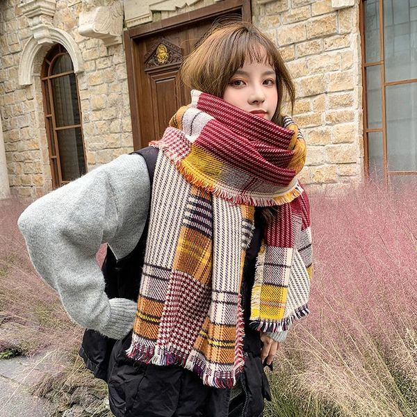

hats, scarves & gloves sets cashmere scarf viscose plaid brushed winter autumn shawl check yellow women wrap long soft warm blanket large ta, Blue;gray