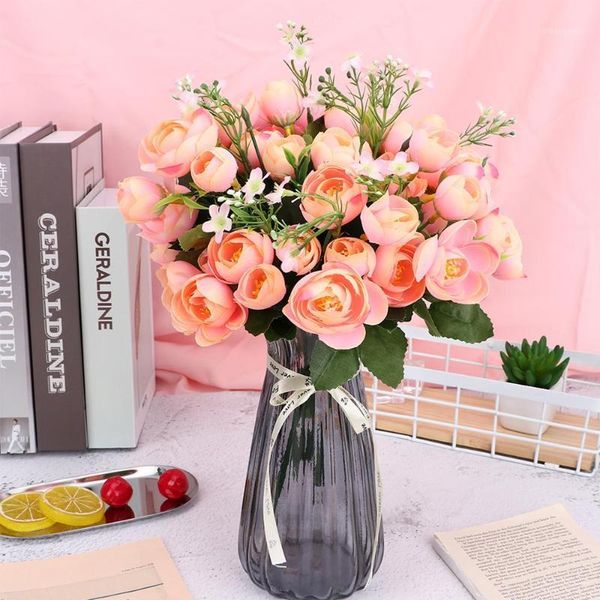 

silk artificial flowers fake rose flower cluster vivid artificial flowers home party and wedding decoration1