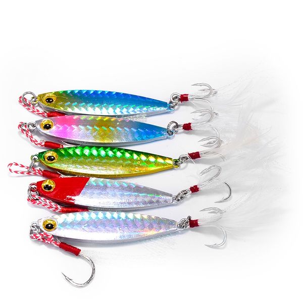 Metal 70cm 30g Slow Pitch Jigging Fishing Lure Trout Jig Trolling Spoon com ganchos fortes