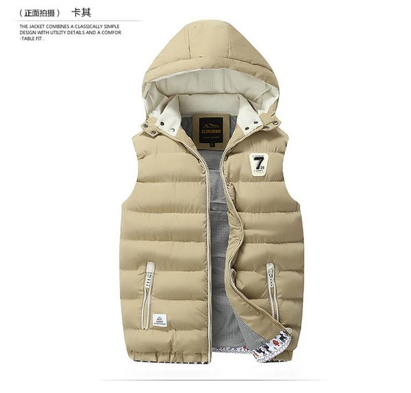 

2021 new men's winter sleeveless jacket casual waistcoat windbreak hooded outerwear warm hat detachable down vest men plus size 5xl be8, Black;brown