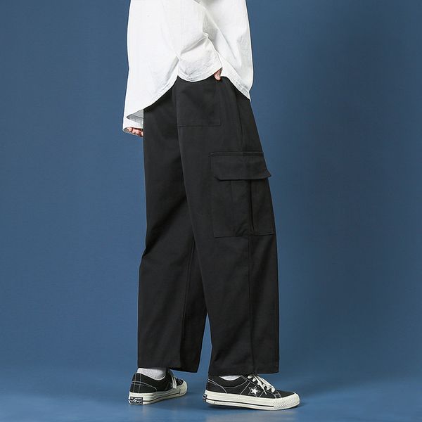 

men's overalls 2020 new korean autumn and winter straight wide leg pants, Black