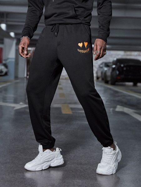 

men heart and letter graphic joggers z9br#, Black