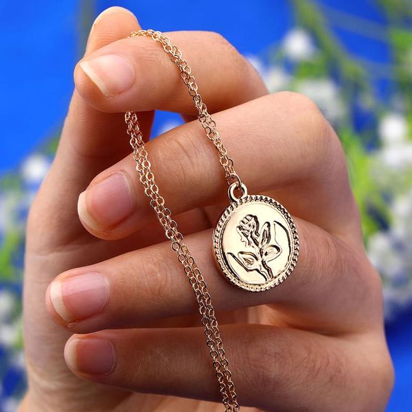 

мода розовый цветок подвески кулон ожерелья для женщин девушки винтажные монеты золотые цветные цепи ожерелье заявление ювелирных изделий 20, Golden;silver