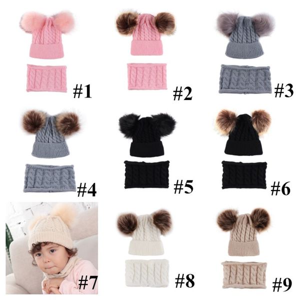 

2 имитация мех енота pom шаровые шапочки для 0-2 лет детские дети младенцы зимнем hat twist knit черепа колпачки и шарф сит 9color e102001, Yellow