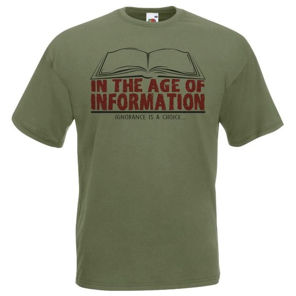 

summer tee shirt mens olive green 'in the age of information' t-shirt conscious awake tshirt o-neck t-shirt sport hooded sweatshir