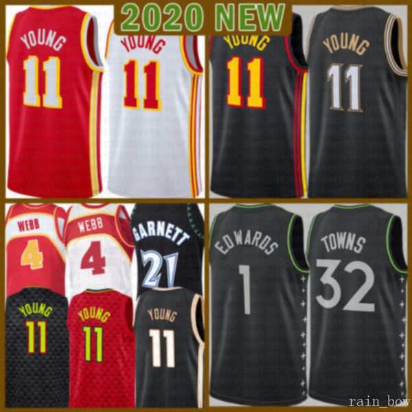 

2021 new kevin 21 garnett basketball jersey anthony 1 edwards mens karl-anthony 32 towns trae 11 young mesh retro spud 4 webb black, Black;red