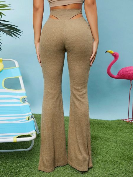 

sxy cutout detail flare leg pants e5tm#, Black;white