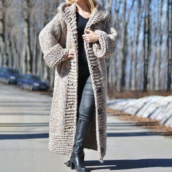 

winter long hooded cardigan women sweater knitted button sweater women maxi outerwear oversized loose 1, White