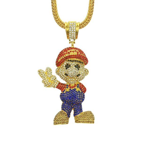

new fashion crystal three-dimensional cartoon pendant hiphop cartoon character game theme men's chain jewelry, Silver