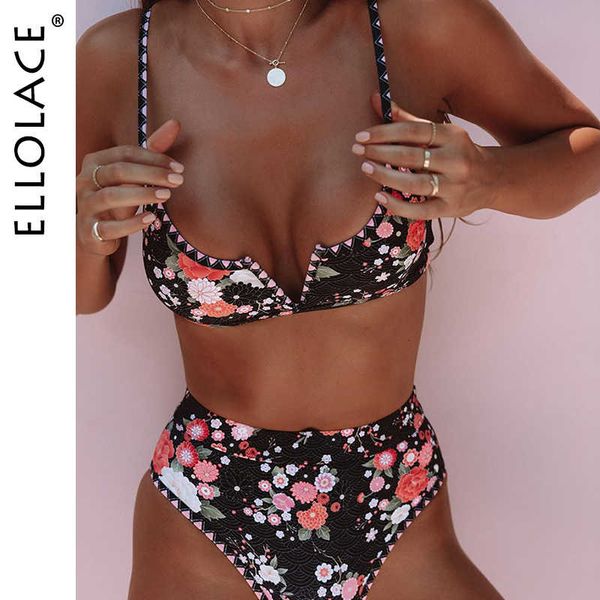 

ellolace flower print swimsuit female bikini black swimwear women swim suit bikinis 2020 fashion bathing suit swimming suit