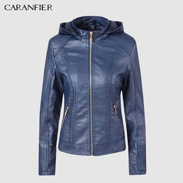 

caranfier 2020 faux leather jacket women hoodies winter autumn motorcycle jacket brand plus velvet faux leather jackets s-xl c1024, Black;brown