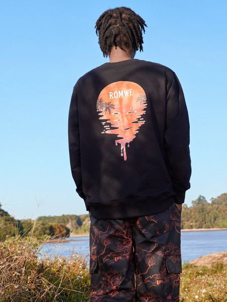 

romwe guys tropical letter graphic sweatshirt 03mq#, Black