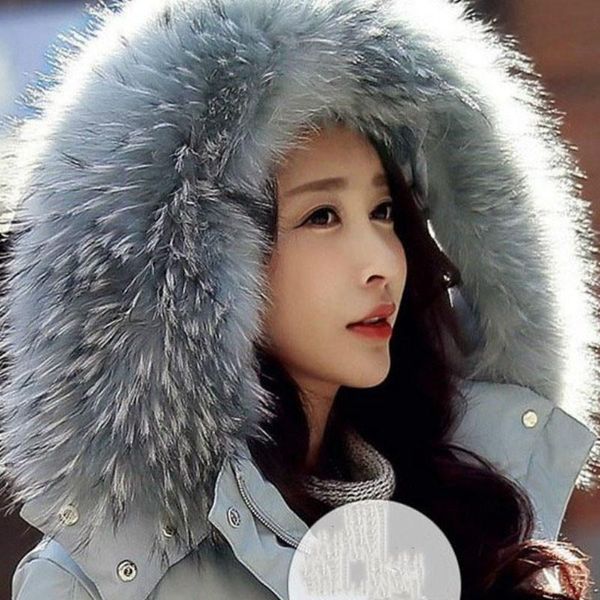 

real raccoon fur collar womens 100% real natural raccoon fur gray scarf winter coat women plus size shawl collar, Blue;gray